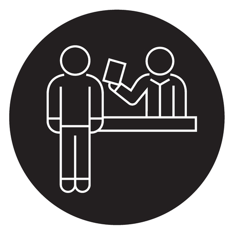 Ticket booking office black vector concept icon. Ticket booking office flat illustration, sign, symbolのイラスト素材