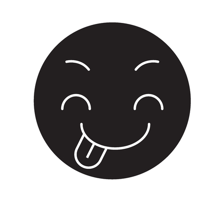 Tricky emoji black vector concept icon. Tricky emoji flat illustration, sign, symbol