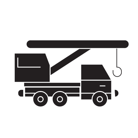 Truck crane black vector concept icon. Truck crane flat illustration, sign, symbolのイラスト素材