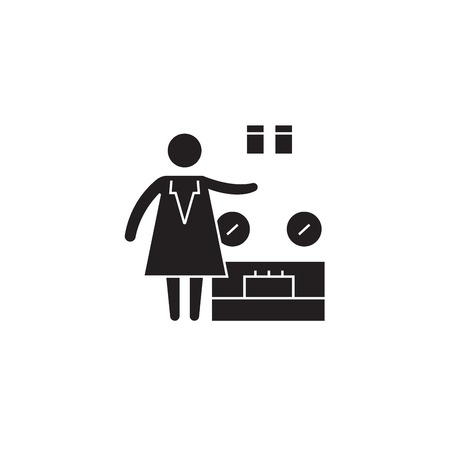Weighing goods black vector concept icon. Weighing goods flat illustration, sign, symbolのイラスト素材