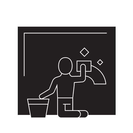 Wet cleaning black vector concept icon. Wet cleaning flat illustration, sign, symbolのイラスト素材