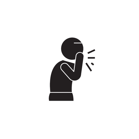 Wet cough black vector concept icon. Wet cough flat illustration, sign, symbolのイラスト素材