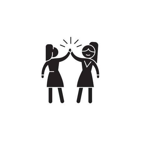 Woman team black vector concept icon. Woman team flat illustration, sign, symbolのイラスト素材