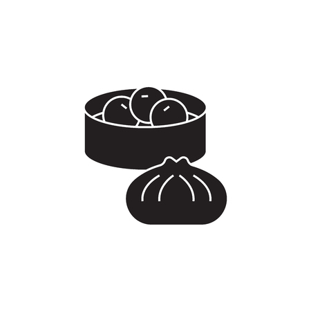 Wonton, dumplings black vector concept icon. Wonton, dumplings flat illustration, sign, symbolのイラスト素材