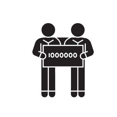 People holding large check of one million dollar black vector concept icon. People holding large check of one million dollar flat illustration, sign, symbolのイラスト素材