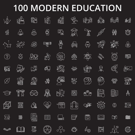 Education icons editable line icons vector set on black background. Education icons white outline illustrations, signs,symbolsのイラスト素材