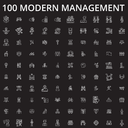 Management icons editable line icons vector set on black background. Management icons white outline illustrations, signs,symbolsのイラスト素材