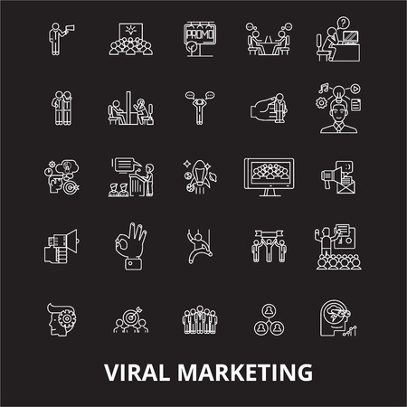 Viral editable line icons vector set on black background. Viral white outline illustrations, signs,symbolsのイラスト素材