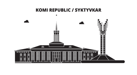 Russia, Komi Republic, Syktyvkar. City skyline: architecture, buildings, streets, silhouette, landscape, panorama. Flat line vector illustration. Russia, Komi Republic, Syktyvkar outline design.のイラスト素材