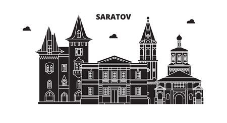 Russia, Saratov. City skyline: architecture, buildings, streets, silhouette, landscape, panorama. Flat line vector illustration. Russia, Saratov outline design.のイラスト素材