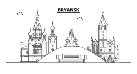 Russia, Bryansk. City skyline: architecture, buildings, streets, silhouette, landscape, panorama, landmarks. Editable strokes. Flat design, line vector illustration concept. Isolated iconsのイラスト素材