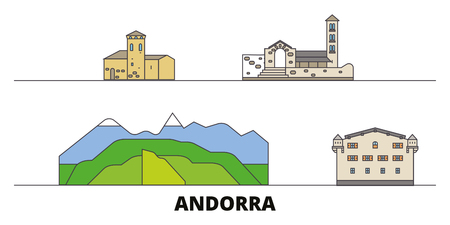 Andorra flat landmarks vector illustration. Andorra line city with famous travel sights, design skyline.のイラスト素材