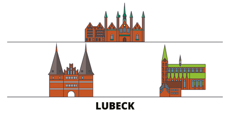 Germany, Lubeck flat landmarks vector illustration. Germany, Lubeck line city with famous travel sights, design skyline.のイラスト素材