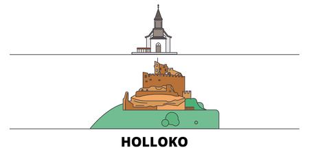 Hungary, Holloko, Old Village flat landmarks vector illustration. Hungary, Holloko, Old Village line city with famous travel sights, design skyline.のイラスト素材