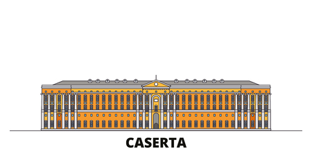 Italy, Caserta flat landmarks vector illustration. Italy, Caserta line city with famous travel sights, design skyline.のイラスト素材
