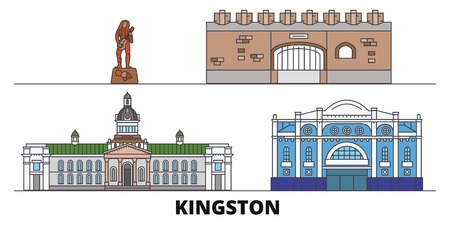 Jamaica, Kingston flat landmarks vector illustration. Jamaica, Kingston line city with famous travel sights, design skyline.のイラスト素材