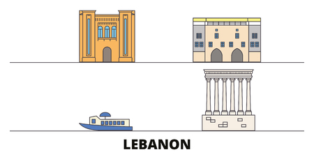 Lebanon flat landmarks vector illustration. Lebanon line city with famous travel sights, design skyline.のイラスト素材