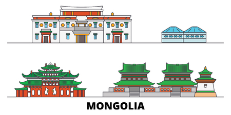 Mongolia flat landmarks vector illustration. Mongolia line city with famous travel sights, design skyline.のイラスト素材