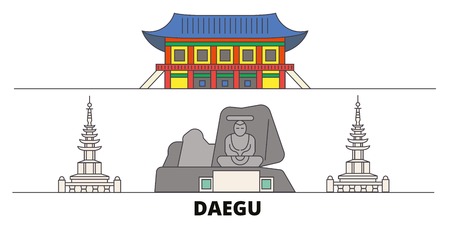 South Korea, Daegu flat landmarks vector illustration. South Korea, Daegu line city with famous travel sights, design skyline.のイラスト素材