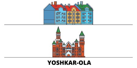 Russia, Yoshkar Ola flat landmarks vector illustration. Russia, Yoshkar Ola line city with famous travel sights, design skyline.のイラスト素材