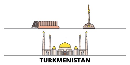 Turkmenistan flat landmarks vector illustration. Turkmenistan line city with famous travel sights, design skyline.のイラスト素材