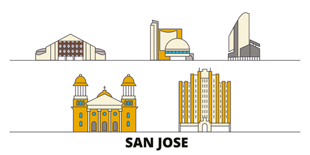 United States, San Jose flat landmarks vector illustration. United States, San Jose line city with famous travel sights, design skyline.のイラスト素材
