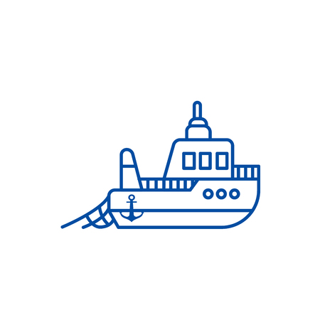 Boat fishing line concept icon. Boat fishing flat  vector website sign, outline symbol, illustration.のイラスト素材