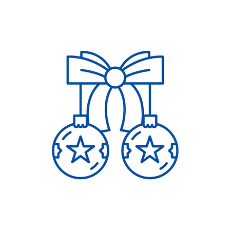 Christmas balls with bow line concept icon. Christmas balls with bow flat  vector website sign, outline symbol, illustration.のイラスト素材