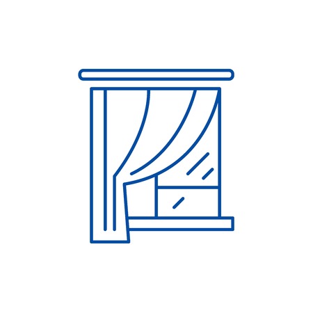 Curtains line concept icon. Curtains flat  vector website sign, outline symbol, illustration.のイラスト素材