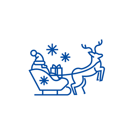 Santa claus in a sleigh with a deer line concept icon. Santa claus in a sleigh with a deer flat  vector website sign, outline symbol, illustration.のイラスト素材