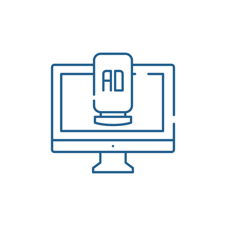 Computer advertising line concept icon. Computer advertising flat  vector website sign, outline symbol, illustration.のイラスト素材