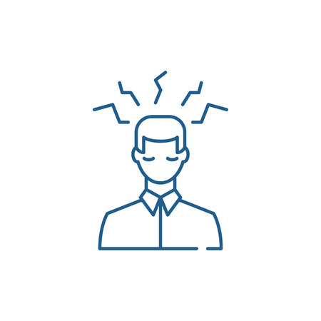 Headache sign line concept icon. Headache sign flat  vector website sign, outline symbol, illustration.のイラスト素材
