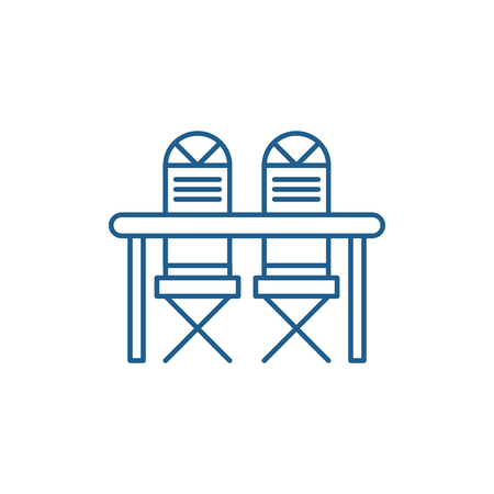 Kitchen table and chairs line concept icon. Kitchen table and chairs flat  vector website sign, outline symbol, illustration.のイラスト素材