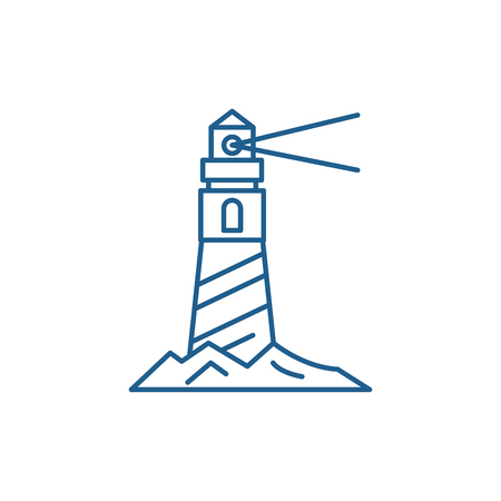 Lighthouse on the shore line concept icon. Lighthouse on the shore flat  vector website sign, outline symbol, illustration.のイラスト素材