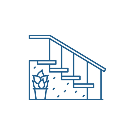 Staircase at the entrance line concept icon. Staircase at the entrance flat  vector website sign, outline symbol, illustration.のイラスト素材