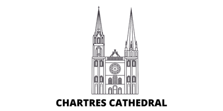 France, Chartres Cathedral Landmark line travel skyline set. France, Chartres Cathedral Landmark outline city vector panorama, illustration, travel sights, landmarks, streets.のイラスト素材