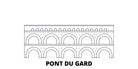 France, Pont Du Gard Landmark line travel skyline set. France, Pont Du Gard Landmark outline city vector panorama, illustration, travel sights, landmarks, streets.のイラスト素材