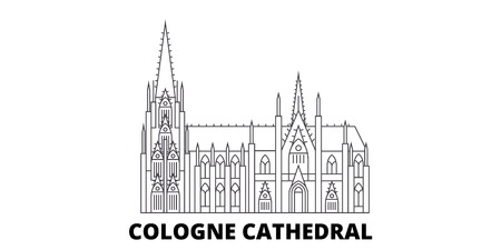 Germany, Cologne Cathedral line travel skyline set. Germany, Cologne Cathedral outline city vector panorama, illustration, travel sights, landmarks, streets.のイラスト素材