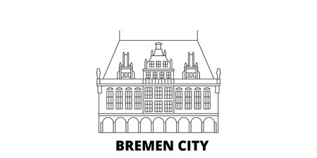 Germany, Bremen City line travel skyline set. Germany, Bremen City outline city vector panorama, illustration, travel sights, landmarks, streets.のイラスト素材