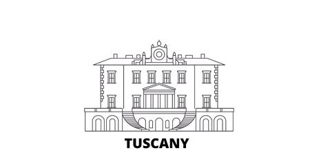 Italy, Tuscany, Medici Villas And Gardens line travel skyline set. Italy, Tuscany, Medici Villas And Gardens outline city vector panorama, illustration, travel sights, landmarks, streets.のイラスト素材