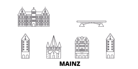Germany, Mainz line travel skyline set. Germany, Mainz outline city vector panorama, illustration, travel sights, landmarks, streets.のイラスト素材
