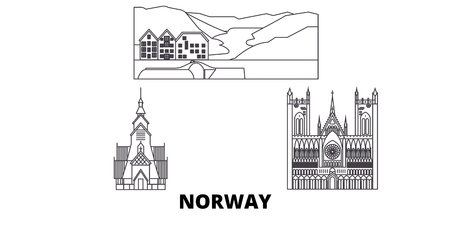 Norway line travel skyline set. Norway outline city vector panorama, illustration, travel sights, landmarks, streets.のイラスト素材