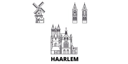 Netherlands, Haarlem line travel skyline set. Netherlands, Haarlem outline city vector panorama, illustration, travel sights, landmarks, streets.のイラスト素材
