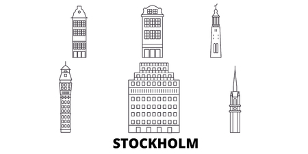 Sweden, Stockholm line travel skyline set. Sweden, Stockholm outline city vector panorama, illustration, travel sights, landmarks, streets.のイラスト素材