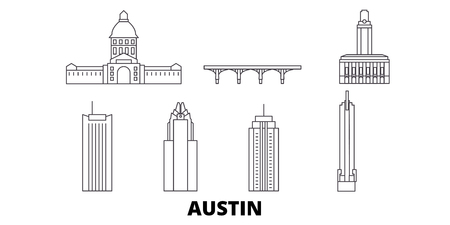United States, Austin line travel skyline set. United States, Austin outline city vector panorama, illustration, travel sights, landmarks, streets.のイラスト素材