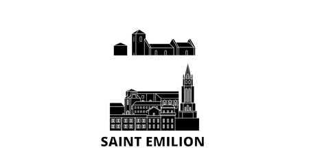 France, Saint Emilion  flat travel skyline set. France, Saint Emilion  black city vector panorama, illustration, travel sights, landmarks, streets.のイラスト素材