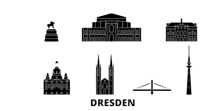 Germany, Dresden flat travel skyline set. Germany, Dresden black city vector panorama, illustration, travel sights, landmarks, streets.のイラスト素材
