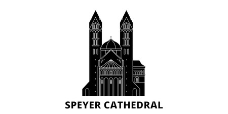 Germany, Speyer flat travel skyline set. Germany, Speyer black city vector panorama, illustration, travel sights, landmarks, streets.のイラスト素材