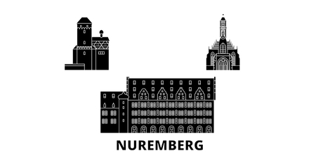 Germany, Nuremberg flat travel skyline set. Germany, Nuremberg black city vector panorama, illustration, travel sights, landmarks, streets.のイラスト素材