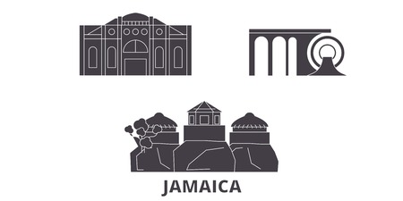 Jamaica flat travel skyline set. Jamaica black city vector panorama, illustration, travel sights, landmarks, streets.のイラスト素材